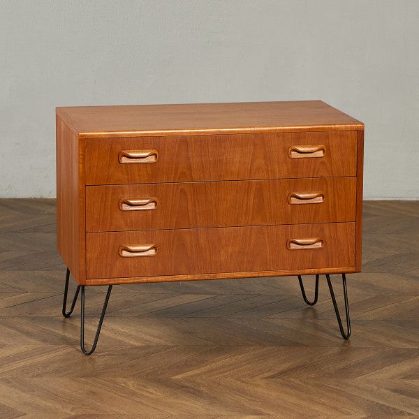 ジープラン G-PLAN Fresco 3段 チェスト カスタム アイアン ヘアピンレッグ IZ95487C★ チーク 鉄脚 ヴィンテージ フレスコ 英国 イギリス サイドキャビネット 脚付き #95487