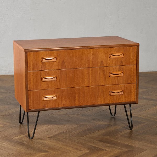 ジープラン G-PLAN Fresco 3段チェスト カスタム アイアン ヘアピンレッグ IZ95488C★ チーク チェスト 3段 鉄脚 ヴィンテージ フレスコ 英国 イギリス サイドキャビネット 脚付き #95488