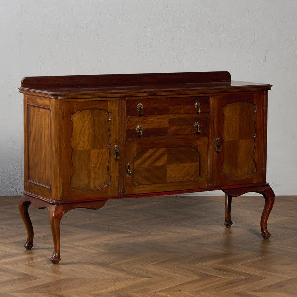 英国 クラシック サイドボード IZ95563C★ ウォールナット 脚付 鍵付 猫脚 キャビネット 飾り棚 収納 イギリス カブリオール 引き出し 木製 #95563