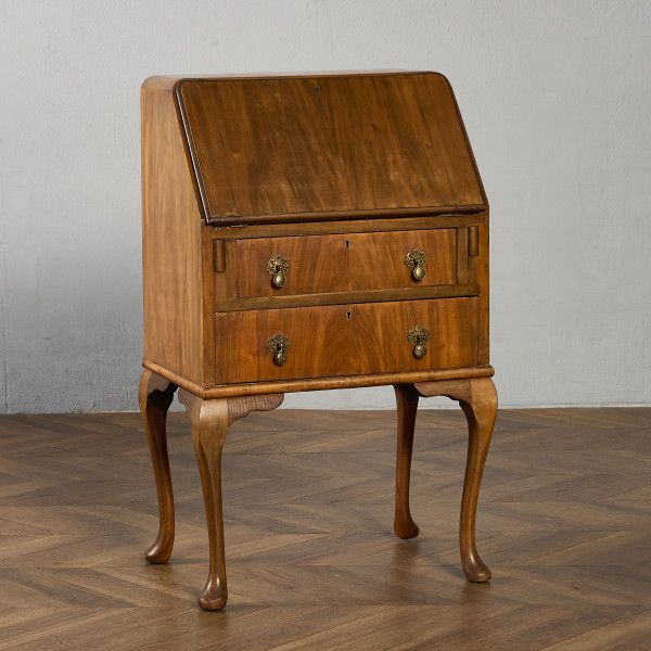 英国 クラシック ライティングビューロー IZ95622C★ ライティング ビューロー 猫脚 ウォールナット 木製 デスク 机 引き出し 収納 鍵付 本棚 アンティーク スタイル #95622