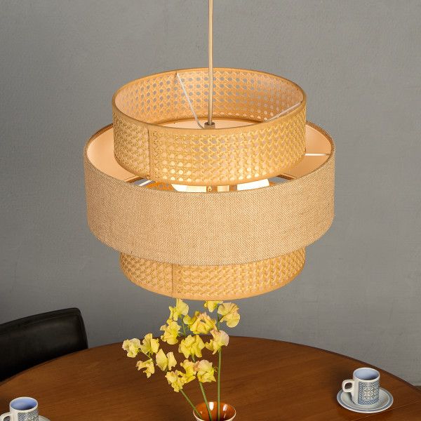 乐天商城 - バンブープラスチック HERMOSA ハモサ RIEDEN 3 PENDANT LIGHT リーデン ペンダントライト 照明 天井照明 吊り下げ照明 プルスイッチ ラタン ナチュラル 和室 リビング ダイニング #96100