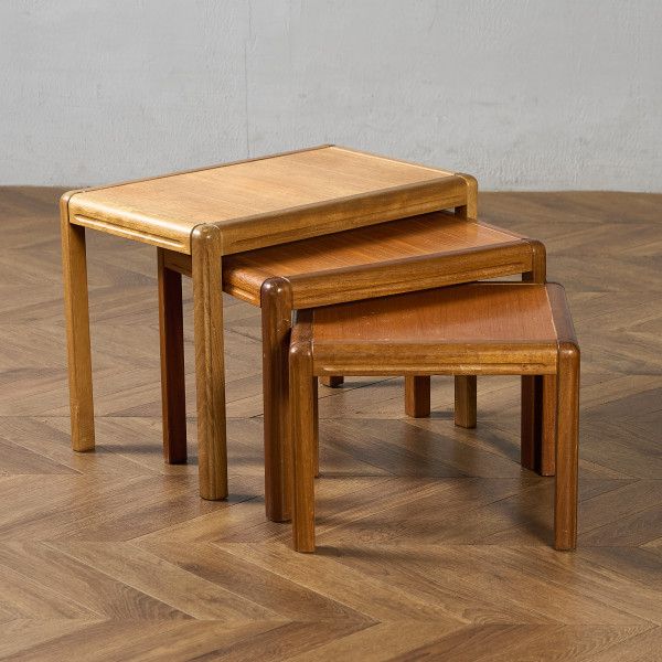 デンマーク ヴィンテージ ネストテーブル サイドテーブル IZ97141E★ 北欧 チーク ナイトテーブル 飾り台 ミッドセンチュリー シンプル 花台 #97141