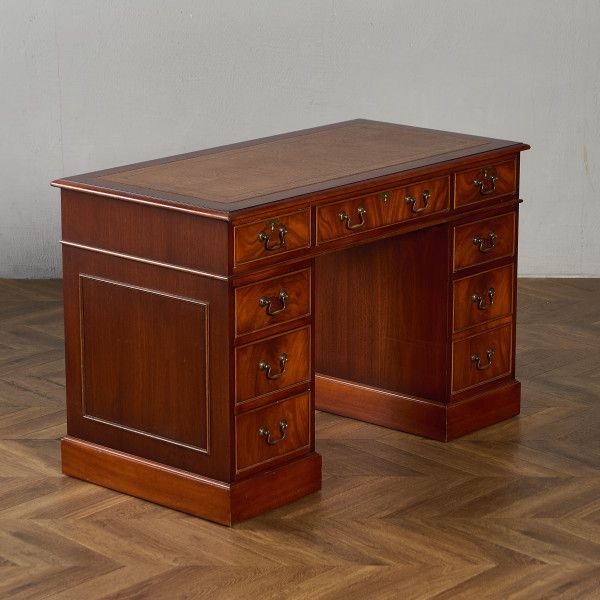 デスク・ビューロー イギリス マホガニー 英国 クラシック 両袖 デスク 本革張り レザートップ 天板 役員机 書斎机 学習机 勉強机 エグゼクティブ 引出し 木製 #97661