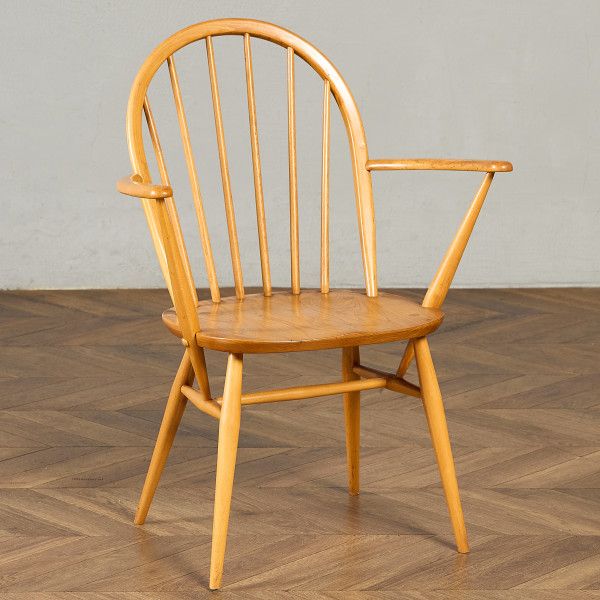 乐天商城 - 椅子・ソファ イギリス エルム アーコール ERCOL フープバック アームチェア ラージサイズ ゴールドメタルラベル ercol 英国 ヴィンテージ 椅子 ウィンザーチェア ダイニングチェア ビンテージ #98227