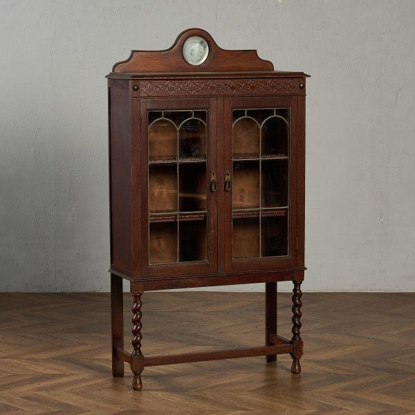 Rakuten - ブックケース・カップボード イギリス オーク 英国 クラシック ブックケース 鍵付 ガラス 飾り棚 ツイストレッグ 本棚 オープン シェルフ ディスプレイ ミラー ナロー #98258