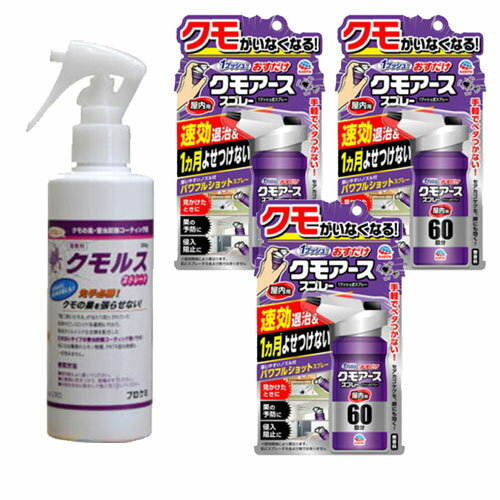 クモ 蜘蛛の巣対策 屋内 屋外クモ対策セット【クモルスストレート おすだけクモアーススプレー】