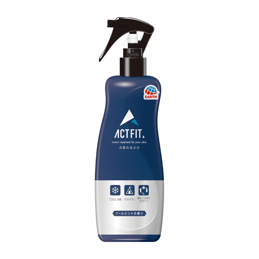 商品名 サラテクト ACTFIT ミスト 内容量 200ml 生産国・生産地域 日本 有効成分 1缶（200ml）中ディート20g（原液換算10％） 成　分 DPG、ヒアルロン酸Na(2)、 加水分解コラーゲン末、ステアロイルフィトスフィンゴシン（セラミド）、アスコルビン酸（ビタミンC）、クエン酸、クエン酸Na、エタノール、水、香料、その他2成分 効果・効能 蚊、ブユ（ブヨ）、アブ、ノミ、イエダニ、マダニ、サシバエ、トコジラミ（ナンキンムシ）、ヤマビルの忌避 区　分 防除用医薬部外品 広告文責 株式会社イーライフ　［TEL］ 072-943-6003 販売元 アース製薬株式会社 ●商品特長 メントール配合でクールな使用感。汗に強く、アクティブシーンにピッタリです。朝使って夜まで1日しっかりガードします。 ◆お肌にフィットし、アクティブシーンでも流れにくい！ ・独自の技術で虫よけ成分が汗に強く流れにくい ・朝から使って夜まで1日しっかりお肌をガード ・メントール配合（香料中）。冷たさ、涼しさ感じる処方 ・4種のうるおい成分配合（ヒアルロン酸Na、コラーゲン、セラミド、ビタミンC）＆ウォーターイン ・皮膚アレルギーテスト済み（全ての方にアレルギーが起きないというわけではありません） ◆クールミントの香り ●使用方法 ◆レバーの下にある白いストッパーをOPENの位置に合わせてください。 ◆使用後はストッパーを元の位置に戻してください。 ＜蚊、ブユ（ブヨ）、アブ、ノミ、イエダニ、マダニ、サシバエ、トコジラミ（ナンキンムシ）の忌避に使用する場合＞ ◆腕・足などのお肌の露出部分には約15cmの距離からスプレーし、顔・首筋には手のひらにスプレーしてお肌にぬってください。 ＜ヤマビルの忌避に使用する場合＞ ◆腕・足などのお肌の露出部分、履物や衣類には約15cmの距離からスプレーし、顔・首筋には手のひらにスプレーしてお肌にぬってください。 ※ 残り少ない場合、逆さではスプレーできません。 【年齢による使用の目安】 年齢 使用回数 12才以上 使用回数制限なし（適宜使用すること） 2才以上12才未満 1日1〜3回 6ヵ月以上2才未満 1日1回 6ヵ月未満 使用しないこと 子供（12才未満）に使用させる場合には、保護者等の指導監督の下で、上記の回数を目安に使用してください。なお、顔には使用しないでください。 ●使用上の注意 【相談すること】 ◆目に入ったり、飲んだり、なめたりすることがないようにし、塗布した手で目をこすらないこと。万一目に入った場合には、すぐに大量の水又はぬるま湯でよく洗い流すこと。また、具合が悪くなる等の症状が現れた場合には、直ちに、本品にエタノールとディートが含まれていることを医師に告げて診療を受けること。 【その他の注意】 ◆定められた用法・用量を守ること。 ◆漫然とした使用を避け、蚊、ブユ(ブヨ)等が多い戸外での使用等、必要な場合にのみ使用すること。 ◆車内で使わないこと。 ◆目の周囲や粘膜、傷口にはスプレーしないこと。 ◆変色のおそれがあるので、プラスチック製品、ストッキング等のポリウレタン配合衣類にはかけないこと。 ◆装飾したネイル等に直接かけないこと。 ◆肌にかぶれなどの異常が生じた場合は、使用を中止すること。 ◆ヤマビルの忌避を目的として使用する場合、吸血を防ぐには、履物や衣類等で肌を露出しないようにすることが重要である。本品だけに頼り、安易に露出面を増やすことは避けること。また、スプレーした直後の履物や衣類に火気を近づけないこと。 【保管及び取扱い上の注意】 ◆直射日光や火気を避け、子供の手の届かない涼しい所に保管すること。 【廃棄の方法】 ◆本品は使い切ってから捨てること。 火気注意 ※パッケージは予告なく変更されることがあります。 関連商品虫よけスプレー サラテクト ミスト 200ml 【防除用医薬部外品】 ...虫よけスプレー サラテクト ふわタッチミスト 180ml【防除用医薬部...虫よけスプレー サラテクト ACTFIT ミスト 200ml×3本【防...505円856円1,580円虫よけスプレー サラテクト ミスト 200ml×3本 【防除用医薬部外...虫よけスプレー サラテクト ACTFIT ミスト 200ml×20本【...虫よけスプレー サラテクト ふわタッチミスト 180ml×3本【防除用...1,474円9,825円2,406円虫よけスプレー サラテクト ふわタッチミスト 180ml×20本【防除...虫除けスプレー パウダーinサラテクト虫よけスプレー200ml【防除用...サラテクト Premium0 やさしいジェル 50g 【防除用医薬部外...14,969円578円505円