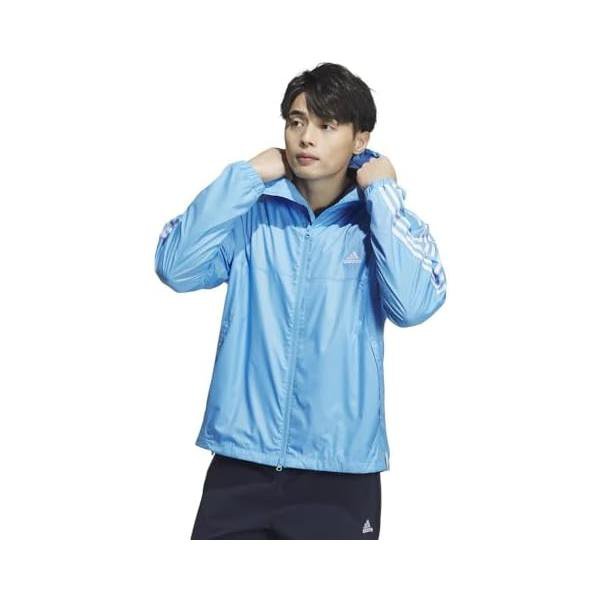 アディダス(adidas) エッセンシャルズ+ 3ストライプ ウィンドブレーカージャケット KWE95-JF3957 ライトブルー