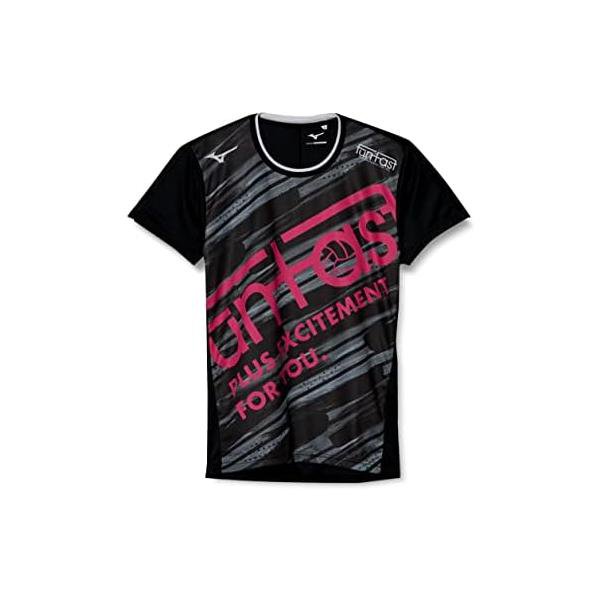 ミズノ(MIZUNO) バレーボール ファンタスト プラクティスシャツ 半袖 V2MA1522 ブラック×ピンク Mサイズ