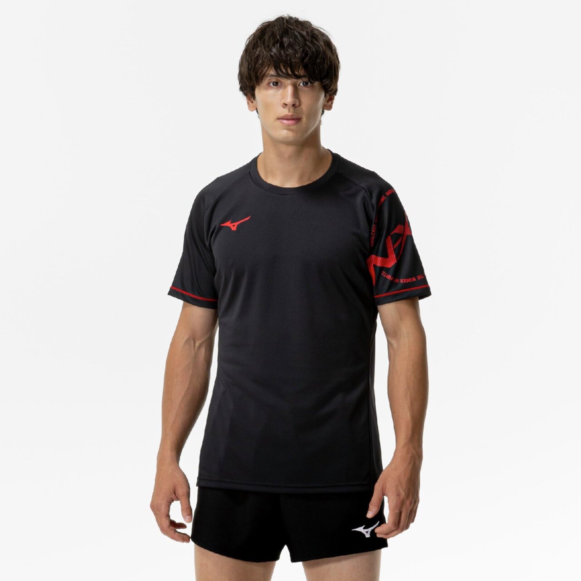カンピスタのミズノ(MIZUNO) バレーボール N-XTプラクティスシャツ 半袖 吸汗速乾 ユニセックス ブラック/レッド V2MAC00196｜アングル2