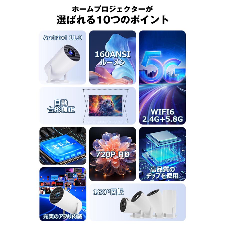 ＼2025新改良登場！／プロジェクター 小型 家庭用 4K対応 天井投影 android搭載 180°回転 Netflix/YouTubeb Android TV 1080P ホームシアター 5G wi-fi 6 天井 ホームシアター 子供 壁 コンパクト 無線接続 Bluetooth 5.2 HDMI