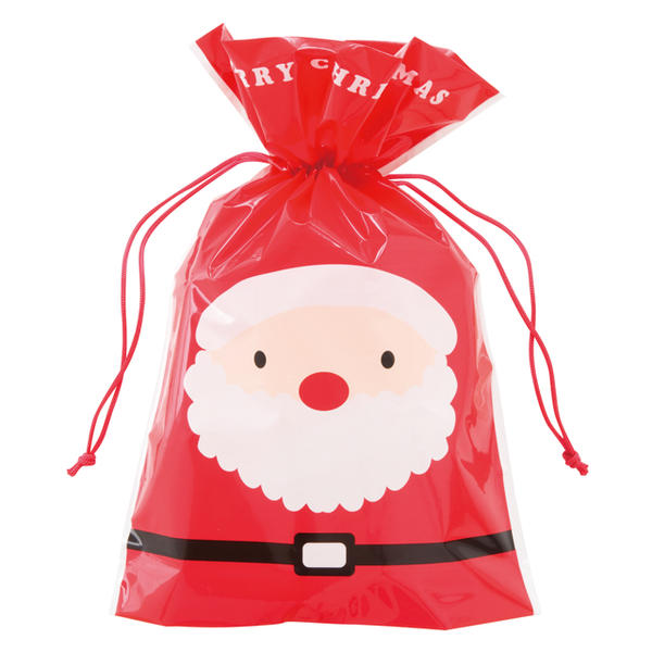 訳あり、在庫処分品【8枚】キンチャク型 ギフトバッグ S 両面デザイン: サンタ & スノーマン【メール便配送、返品・キャンセル不可】