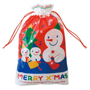 訳あり、在庫処分品【5枚】クリスマス スノーマン 巾着型ギフト袋 (M)【メール便配送、返品・キャンセル不可】