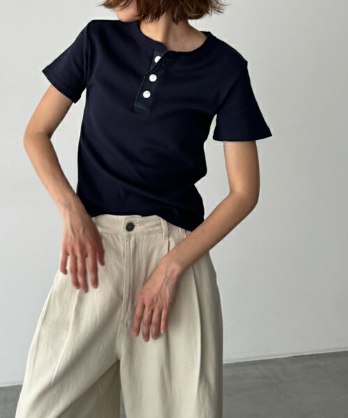 【送料無料】HARINGヘンリー半袖Tシャツキャナルジーン CANALJEAN レディース トップス 半袖 フィット 無地 ヘンリーネック 綿 コットン シンプル カジュアル おしゃれのサムネイル