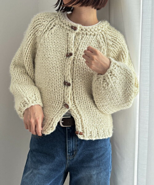 【SALE 21%OFF】【送料無料】El marウール混ローゲージカーディガンキャナルジーン CANALJEAN El mar エルマール レディース 羽織り トップス 無地 ボリューム 保温 レザータグ レイヤード シンプル カジュアル おしゃれ