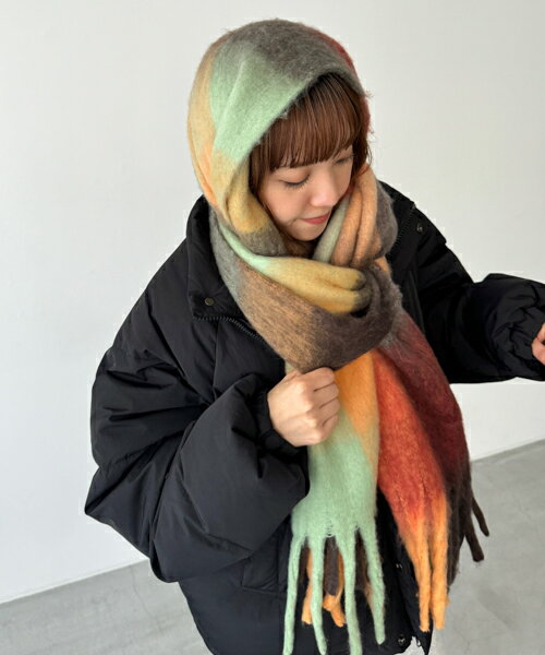 El marボリュームチェックマフラーキャナルジーン CANALJEAN El mar エルマール レディース メンズ フ..