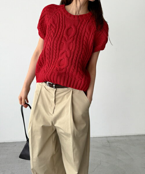 【タイムセール43%OFF】El mar半袖ケーブルニットキャナルジーン CANALJEAN El mar エルマール レディ..