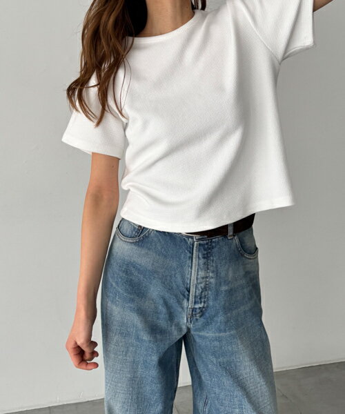 El marワッフルコンパクトTシャツキャナルジーン CANALJEAN El mar エルマール レディース トップス 半袖 無地 クルーネック コンパクト シンプル カジュアル おしゃれ