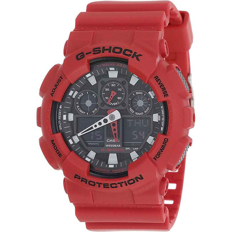 カシオ 腕時計 メンズ レッド ブラック G-SHOCK Gショック クオーツ デジタル カレンダー 20気圧防水 CASIO GA-100B-4A 並行輸入品