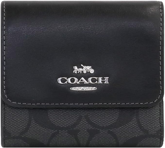 コーチ 二つ折り財布 ブラック グレー CE930-SVTSQ SIG BLK SM TFD WLT スモール レディース ミニ財布 COACH