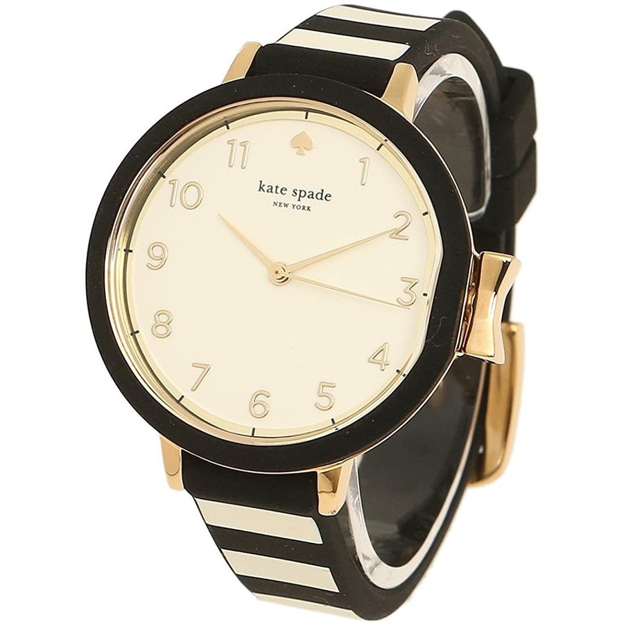 腕時計 オシャレ カジュアル リボン シリコンKate Spade ケイトスペード KSW1313 Wristwatch Ladies レディース PARK ROW パークロウ Quartz クオーツ Ivory アイボリー Black ブラック Watch 時計 ファッションウォッチ ボーダー 並行輸入品