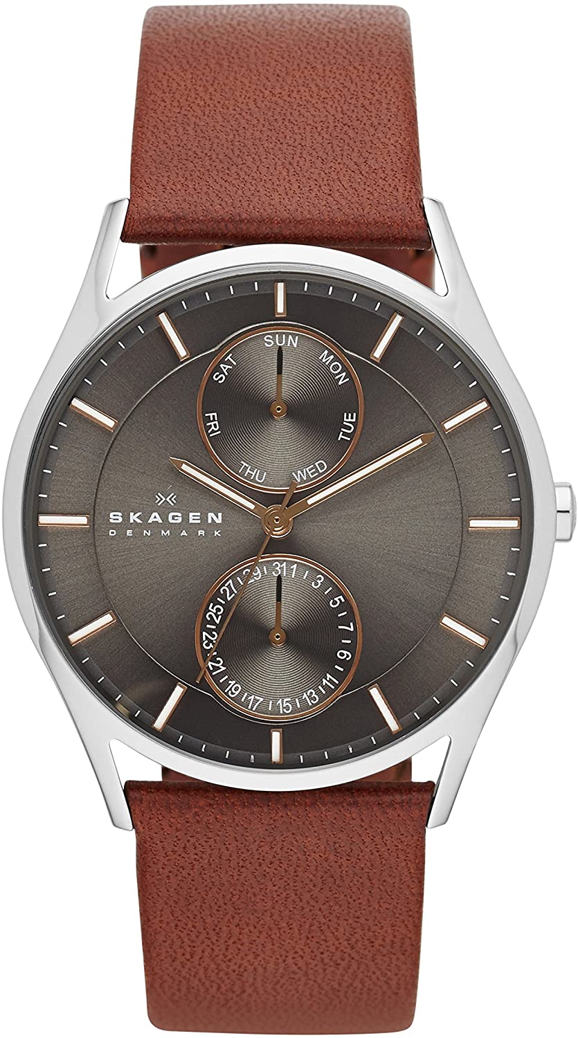 腕時計 モダン シンプル レザーベルトSKAGEN スカーゲン SKW6086 メンズ Holst ホルスト クオーツ 防水 マルチファンクション グレー ブラウン 普段使い ビジネス カジュアル 上品 スリム プレゼント 並行輸入品