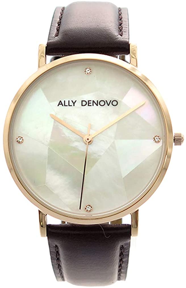 腕時計 レザーベルト シンプル 上品 防水ALLY DENOVO アリーデノヴォ AF5003-2 レディース 36mm GAIA PEARL クォーツ ホワイトシェル パール ダークブラウン 新生活 並行輸入品