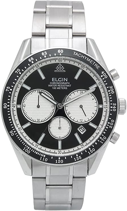 エルジン 腕時計（メンズ） エルジン 腕時計 メンズ シルバー ブラック ELGIN FK1401S-B クロノグラフ