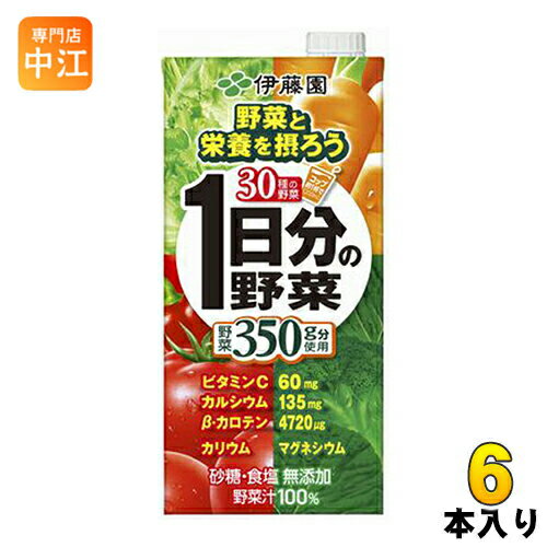 〔クーポン配布中〕伊藤園 1日分の野菜 1L 紙パック 6本入 （野菜ジュース）〔一日分の野菜ジュース 大容量 いちにちぶんのやさい　ITOEN　いとうえん　野菜ジュース〕