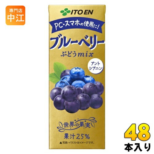 伊藤園 ブルーベリーぶどうmix 200ml 紙パック 48本 (24本入×2 まとめ買い) 果汁飲料 ブルーベリー 葡萄 アントシアニン