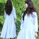 <月間優良ショップ賞51回受賞>【 ストライプ ワンピ 〈アクア〉 】着丈130cm ボディ2サイズ コットン100% 共布リボン付き ストライプ Aライン ポケット付 シンプル フェミニン カジュアル ライトブルー レディース ワンピース ロング マキシ
