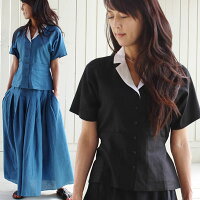 ◎麻の白襟シャツ