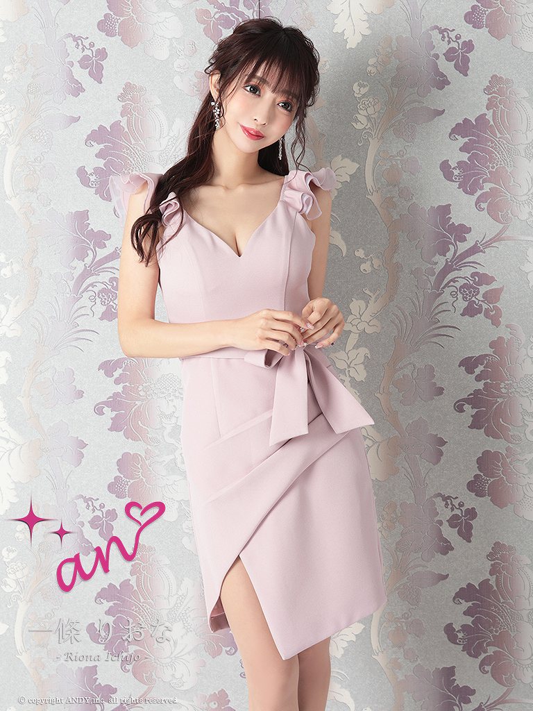 【SALE】【an/アン】Vネック/ フリル/ ノースリーブ/ ウエストリボン/ お腹周りカバーデザイン/ クロス/ ワンカラー/ タイト/ ミニドレス/ キャバドレス [AOC-3227] S/M Andy アンディ ※北海道・沖縄・離島地域追加送料1,500円