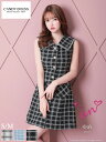 半額【50%OFF】【SALE】【an/アン】チェック/ ツイード/ 襟付き/ フロントボタン/ ノースリーブ/ フレア/ ミニドレス/ キャバドレス / ワン...