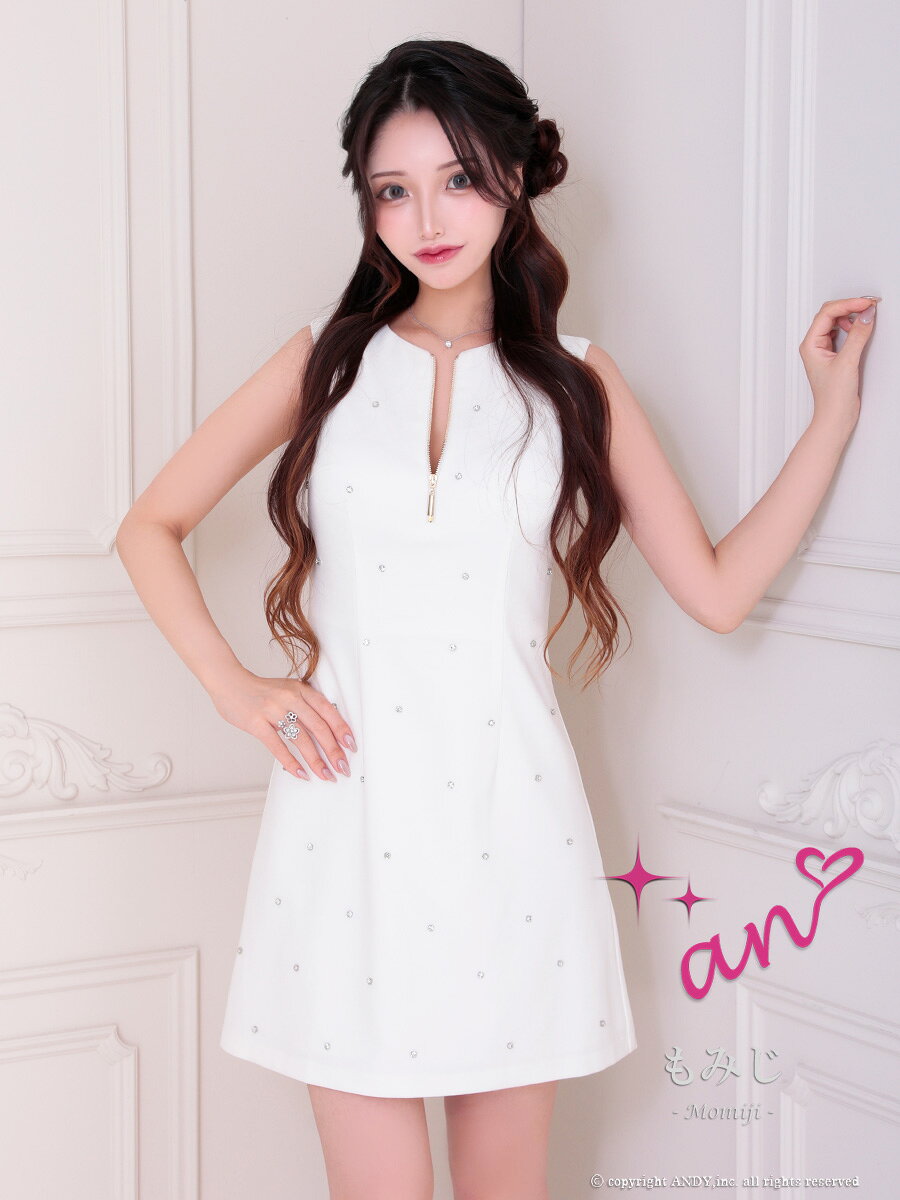 【an/アン】ラメ/ ストレッチ/ キラキラ/ ビジュースタッズ/ ジッパー/ 背中あき/ ノースリーブ/ フレア/ ミニドレス/ キャバドレス / ワンピース/ ドレス [AOC-3796] XS/S/M Andy あんでぃ ドレス パーティー ミニスカート インスタ ナイトドレス 長袖 Aライン シンプル