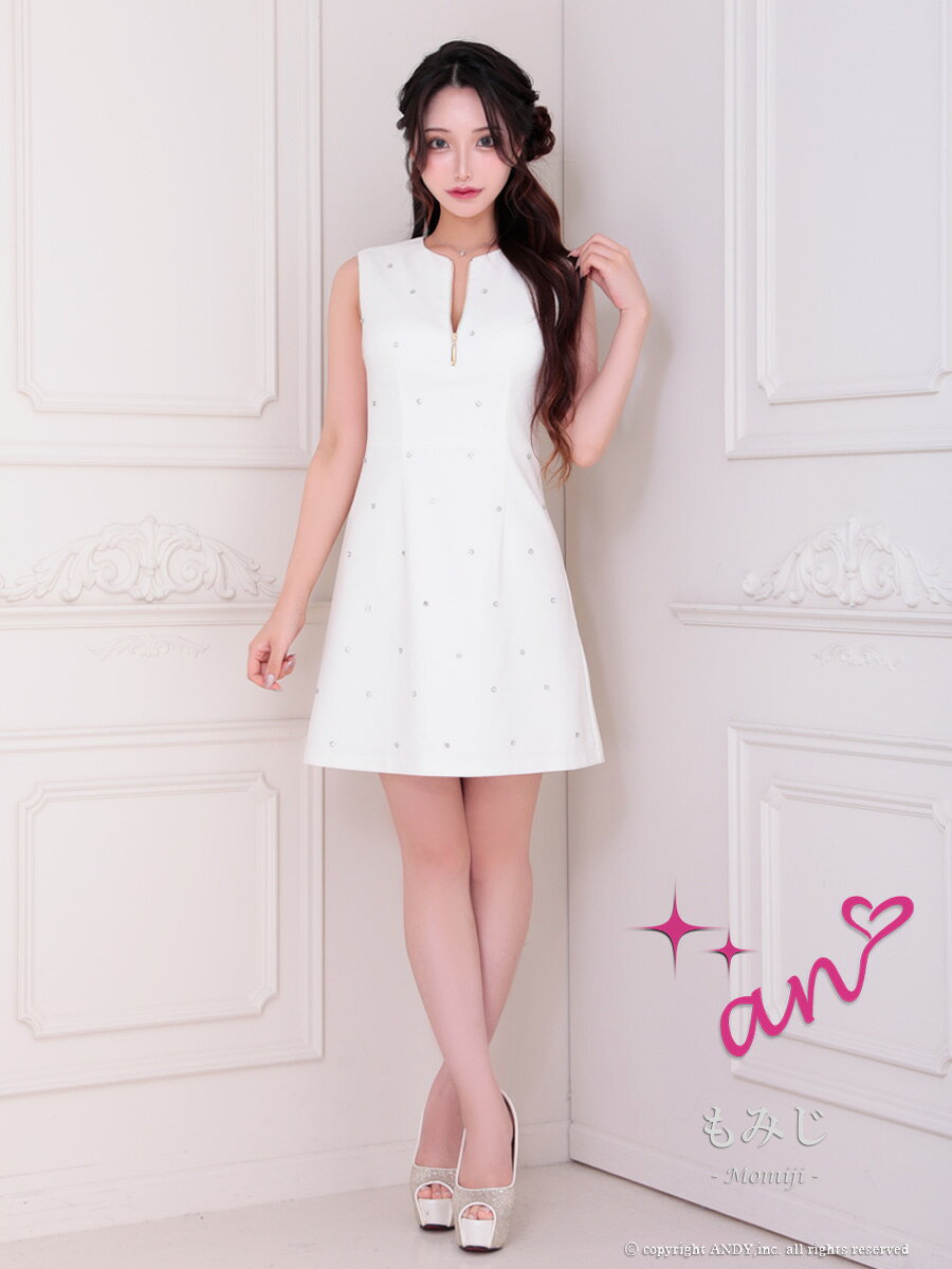 【an/アン】ラメ/ ストレッチ/ キラキラ/ ビジュースタッズ/ ジッパー/ 背中あき/ ノースリーブ/ フレア/ ミニドレス/ キャバドレス / ワンピース/ ドレス [AOC-3796] XS/S/M Andy あんでぃ ドレス パーティー ミニスカート インスタ ナイトドレス 長袖 Aライン シンプル
