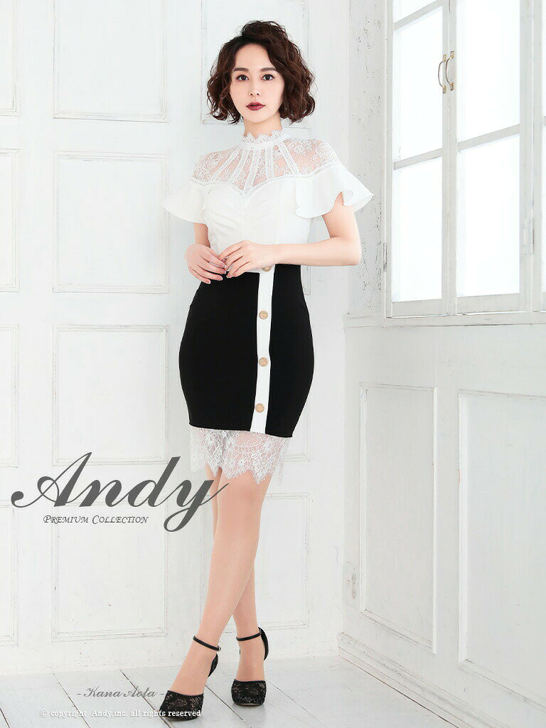 半額以下【SALE】【Andy/アンディ】バイカラー/ レース切り替え/ ハイネック/ フレ...