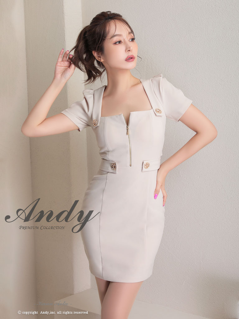 【再入荷】【Andy/アンディ】ストレッチ/ ワンカラー/ ジッパー/ 半袖/ ブラ着用可/ タイト/ ミニドレス/ ワンピース/ キャバドレス [AN-ON2805] S/M 送料無料 あんでぃ キャバ クラブ 結婚式 ブランド 韓国 シンプル ベージュ 赤 青 黒