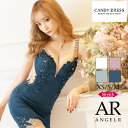 XS/S/M 送料無料 Angel R/エンジェルアール ストレッチ無地×フラワーレースサイドバックシアービジューノースリーブタイトミニドレス A..