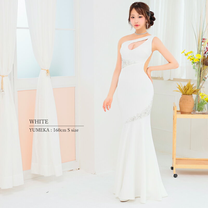 【AngelR / エンジェルアール】ストレッチ/ バストカット/ ビジュー/ ウエスト透け/ ワンショルダー/ マーメイド/ ロングドレス/ タイト/ ワンピース/ キャバドレス [AR24331] 送料無料 キャバ クラブ ラウンジ ブランド 衣装 舞台 華やか ゴージャス スリットなし