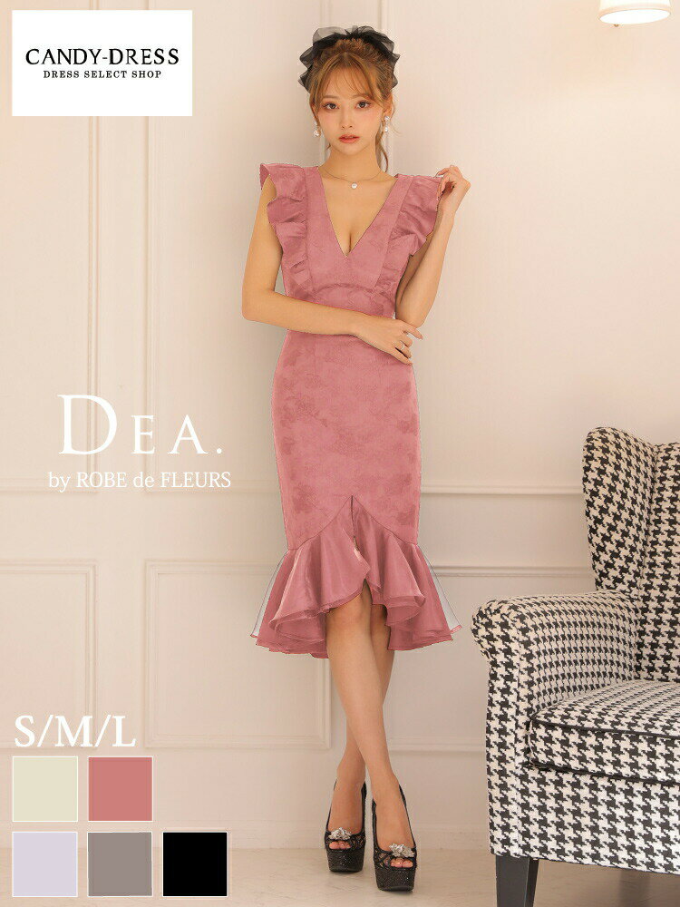 S/M/L 送料無料 DEA. by ROBE de FLEURS/ディアバイローブドフルール フラワージャガード×オーガンジーフリルスリーブマーメイドミディドレス DE2459 robedefleurs キャバドレス ワンピース ナイトドレス ミディアムドレス ミディドレス パーティー