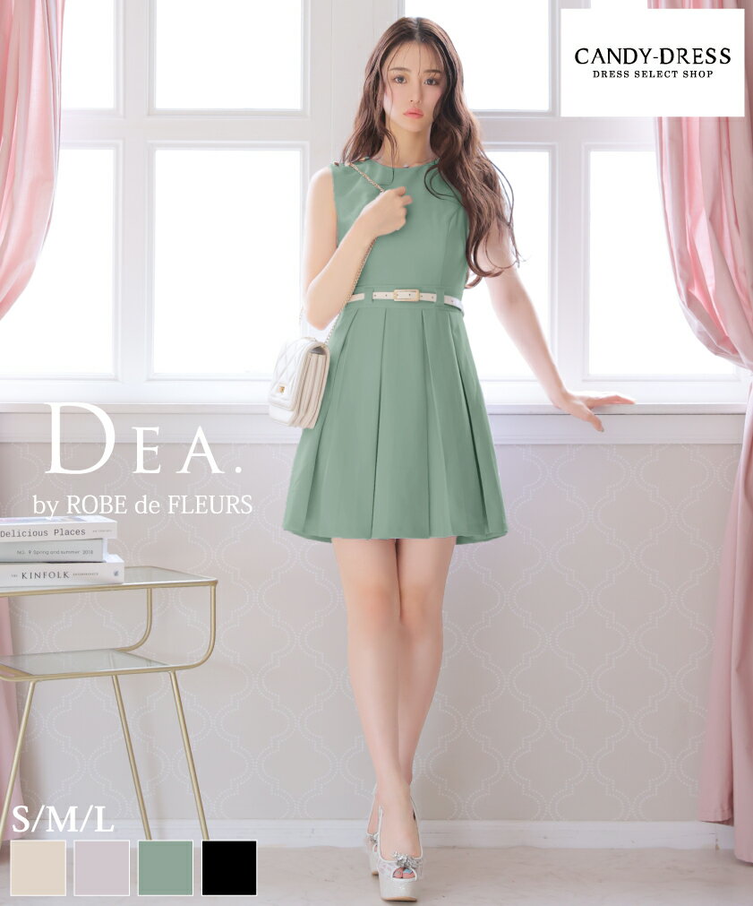 Rakuten - 【DEA. by ROBE de FLEURS/ディアバイローブドフルール】ワンカラー/ ノースリーブ/ ブラ着用可/ プリーツ/ フレア/ ベルト付き/ 肩ボタン/ シンプル/ ミニドレス/ キャバドレス/ ワンピース [DE2939] S/M/L 送料無料 上品 膝丈 チョーカー 人気 私服 同伴 Aライン