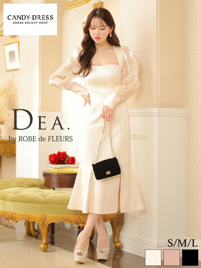 【DEA. by ROBE de FLEURS/ディアバイローブドフルール】サテン/ オーガンジー/ 長袖/ スクエアネック/..