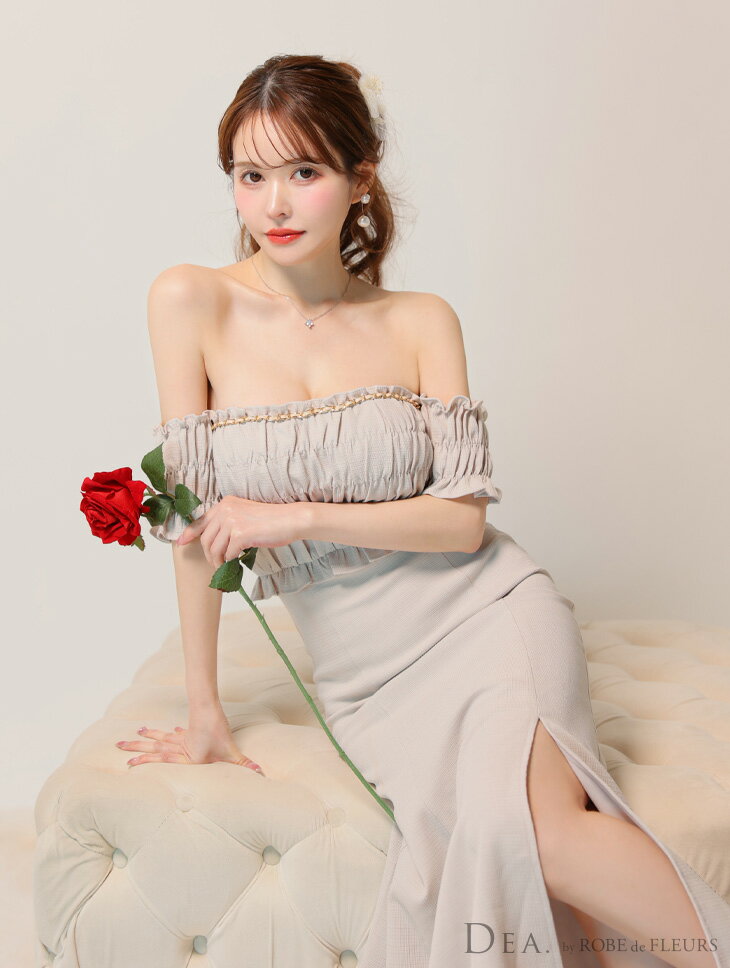 【新色追加】【再入荷】【DEA. by ROBE de FLEURS/ディアバイローブドフルール】ギャザー/ 2WAY/ チェーン/ オフショルダー/ スリット/ マーメイド/ ミディドレス/ ロングドレス/ キャバドレス/ ワンピース [DE3419] ミディアムドレス ミモレ 膝下 ロング丈 ナイトドレス