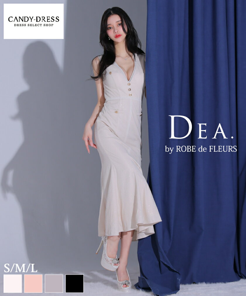 Rakuten - 【DEA. by ROBE de FLEURS/ディアバイローブドフルール】ラメレース/ パイピング/ ボタン/ Vネック/ ノースリーブ/ マーメイド/ ミディドレス/ ロングドレス/ キャバドレス/ ワンピース [DE3720] ミディアムドレス ミモレ 膝下 ロング丈 ナイトドレス シンプル