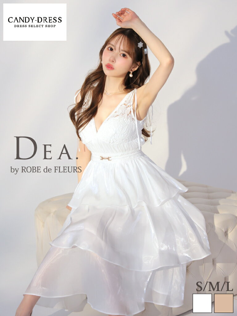 Rakuten - 【DEA. by ROBE de FLEURS/ディアバイローブドフルール】レース/ シフォン/ Vネック/ 肩リボン/ ノースリーブ/ ティアード/ フレア/ ロングドレス/ ミディドレス/ キャバドレス/ ワンピース [DE3292] ミモレ丈 ミディアムドレス ナイトドレス パーティー Aライン