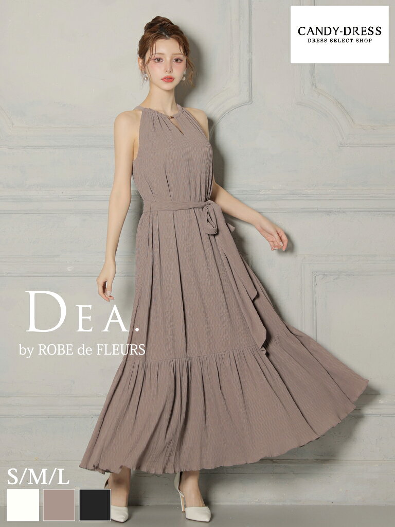 ▶ 【 DEA. by ROBE de FLEURS アイテム一覧 】 ◀ 【S〜Lサイズあり】シフォンプリーツVネックウエストリボンロングキャバドレス(DE4626) 軽やかでリラックス感のあるプリーツシフォンロングドレス。 縦のラインを強調するシフォン素材のプリーツが、すらりとした美シルエットを叶えます。 デコルテを綺麗に見せるVネックと、ウエストのリボンでメリハリをプラス。 ＊ 商品詳細 ＊ ●ブランド DEA. by ROBE de FLEURS(ディアバイローブドフルール) ●商品番号 DE4626 ●素材 プリーツシフォン・サテン ●カラー アイボリー・グレージュ・ブラック ＊ サイズ詳細 ＊ ●XS バスト 約86cm ウエスト FREE ヒップ FREE 着丈(脇下) 約104cm ●S バスト 約89cm ウエスト FREE ヒップ FREE 着丈(脇下) 約104cm ●M バスト 約77〜89cm ウエスト 約65cm ヒップ FREE 着丈(脇下) 約99cm ●L バスト 約80〜92cm ウエスト 約68cm ヒップ FREE 着丈(脇下) 約100cm ※サイズは全て、出来上がり寸法です。 ※平置きの手計りですので、多少の誤差はご容赦下さい。 ※モデル 　ももか:身長156cm/Sサイズ 　羽澄まり:身長166cm/Sサイズ ＊ 備考 ＊ 伸縮性 …なし パット …あり 裏地 …あり 透け感 …なし ※柄やビジューの配置が画像と異なる場合がございます。 ※繊細な素材を使用しておりますため、充分ご注意いただきましてご着用くださいませ。 　お届け時の不良につきましてはメーカーにてご交換等の対応が可能な場合がございますが、 　着用後に発生しました不良につきましてはいかなる場合もご対応いたしかねます旨予めご了承くださいませ。 ※ディスプレイの特性上、写真と実際の商品の色味が若干異なる場合がございます。 ----------------------------------------------- ※ご注文につきまして。 ・ご注文時に自動受注メールが配信されますが、その時点では在庫の確保はされておりません。 ・当店の在庫につきましては、実店舗・他サイト・メーカーと共有しておりますため、ご注文いただきましたタイミングによりましては完売となってしまう場合がございます。 　ご注文前に最新の在庫の確認をすることも可能でございますので、お気軽にお問い合わせください。 ・完売となってしまいました場合は、「該当商品のキャンセル」または「別の商品へのご変更」について、メールまたはお電話にてご案内いたします。 ・お客様ご都合の返品はお受けできません。万が一不具合がございました場合は到着より3日以内にご連絡をお願いいたします。 ※商品につきまして。 ・当商品は海外生産品のため、日本製に比べると縫製・仕立ての甘さが残る場合がございます。 　小さな汚れ・ほつれ・傷・ビジューのゆるみ等はご容赦くださいませ。 ・着用に問題のない場合は返品交換対象外となりますので予めご了承下さい。 ・不安がございます場合はご注文前に商品画像等をお送りすることも可能でございますのでご連絡くださいませ。(一部商品を除く) ※【メーカー取寄】と記載の商品につきまして。 ・メーカーに在庫がある場合は、通常2〜5営業日程度で発送予定でございます。 ・メーカー在庫の確認までに2〜3営業日ほどかかる場合がございます。 　事前にメーカー在庫の確認をすることも可能でございますのでお気軽にお問い合わせください。 ・メーカー在庫が完売の場合は、「該当商品のキャンセル」または「別の商品へのご変更」について、メールまたはお電話にてご案内いたします。 ・ご注文確定後の変更・キャンセルや返品・交換はお受けできません。 ・万が一不具合がございました場合は到着より3日以内にご連絡をお願いいたします。 ※【予約】と記載の商品につきまして。 ・ご注文の時点では入荷日が確定しておりませんので、お届け日時のご指定を承ることができません。 ・商品が当店に入荷し次第、ご注文いただきました順に発送させていただきます。 ・生産遅延のため、納期が変更となる場合がございます旨、予めご了承くださいませ。 ・メーカーや工場の都合により生産が中止となる場合がございます旨、予めご了承くださいませ。 ・生産遅延・生産中止となってしまいました場合は、「該当商品のキャンセル」または「別の商品へのご変更」について、メールまたはお電話にてご案内いたします。 ・ご注文確定後の変更・キャンセルや返品・交換はお受けできません。 ※【SALE】と記載の商品につきまして。 ・ご注文確定後の変更・キャンセルや返品・交換はお受けできません。 ----------------------------------------------- ＊ 検索キーワード ＊ キャンディドレス きゃんでぃどれす キャンディードレス きゃんでぃーどれす CANDY-DRESS C ANDY DRESS ミニドレス ミニワンピ ワンピース キャバドレス キャバドレ ナイトドレス ナイトワンピ パーティドレス ゲストドレス フォーマルドレス ミニドレス ミニ丈ドレス ショートドレス ミディドレス ミディアムドレス ロングドレス ミディ丈 ショート丈 ミニ丈 ミディアム丈 ロング丈 マキシ丈 party dress パーティ パーティー お呼ばれ 二次会 2次会 結婚式 1.5次会 花嫁 20代 30代 高級 高品質 ブランド 大人 女性 人気 上品 清楚 おしゃれ セクシー キャバ キャバ嬢 キャバクラ ガールズバー ラウンジ 銀座 六本木 クラブ スナック お水 演奏会 同窓会 発表会 謝恩会 ミニ ミディ ロング Sサイズ Mサイズ Lサイズ XLサイズ 大きいサイズ 小さいサイズ 細い 5号 7号 9号 11号 フリーサイズ ドレス通販 ROBE de FLEURS ローブドフルール ろーぶどふるーる ローブド Glossy グロッシー ぐろっしー DEA ディア でぃあ Dorry Doll ドリードール どりーどーる Riage リア—ジュ りあーじゅ Jasmine じゃすみん ジャスミン DISESTESSI ディセステッシ でぃせすてっし Angel R angelr えんじぇるあーる エンジェルアール アートマリー Artmarry あーとまりー Luxe Style リュクススタイル りゅくすすたいる Alice ありす アリス Andy あんでぃ アンディ an アン あん GLAMOROUS グラマラス ぐらまらす MJ えむじぇい エムジェイ MJドレス SALE セールアメリカ LA インポート オケージョン 新作 韓国 オルチャン 輸入 日本 海外 セレブ