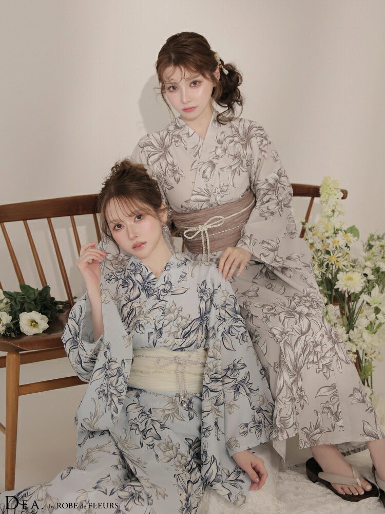 [Yukata, cinturón, juego de cordones de cinturón] [DEA. by robe de fleurs/deer bai robe de fleur] Yukata floral clásica [DE4237] Dahlia Flower Pattern Separate Yukata Cabaret Brillante Juego de 3 piezas Yukata Festival Robudo Limited Warrior Cabaret Dress — vista 2