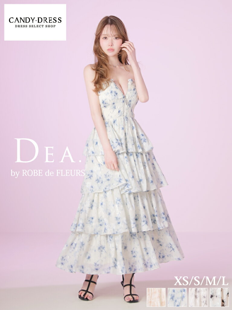 【DEA. by ROBE de FLEURS / ディアバイローブドフルール】フラワージャガード/ シフォン/ シャーリング/ ジッパー/ ベア/ ティアード/ フレア/ ミディドレス/ ミディアムドレス/ ロングドレス/ キャバドレス/ ワンピース [DE4641] ミディアムドレス Aライン 花柄（楽天・CANDY-DRESS【キャンディドレス】）