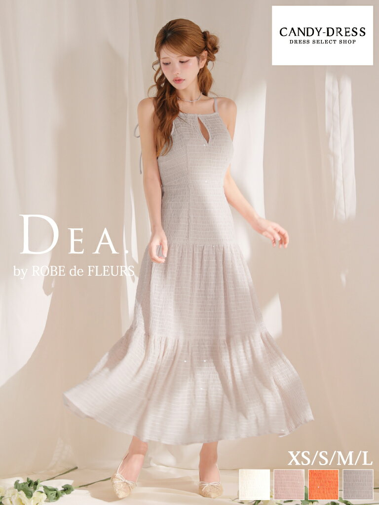 Rakuten - 【DEA. by ROBE de FLEURS / ディアバイローブドフルール】スパンコール/ ギャザーシフォン/ バストスリット/ アメスリ/ キャミ/ 背中リボン/ フレア/ ミディドレス/ ミディアムドレス/ ロングドレス/ キャバドレス/ ワンピース [DE4655] Aライン ノースリーブ